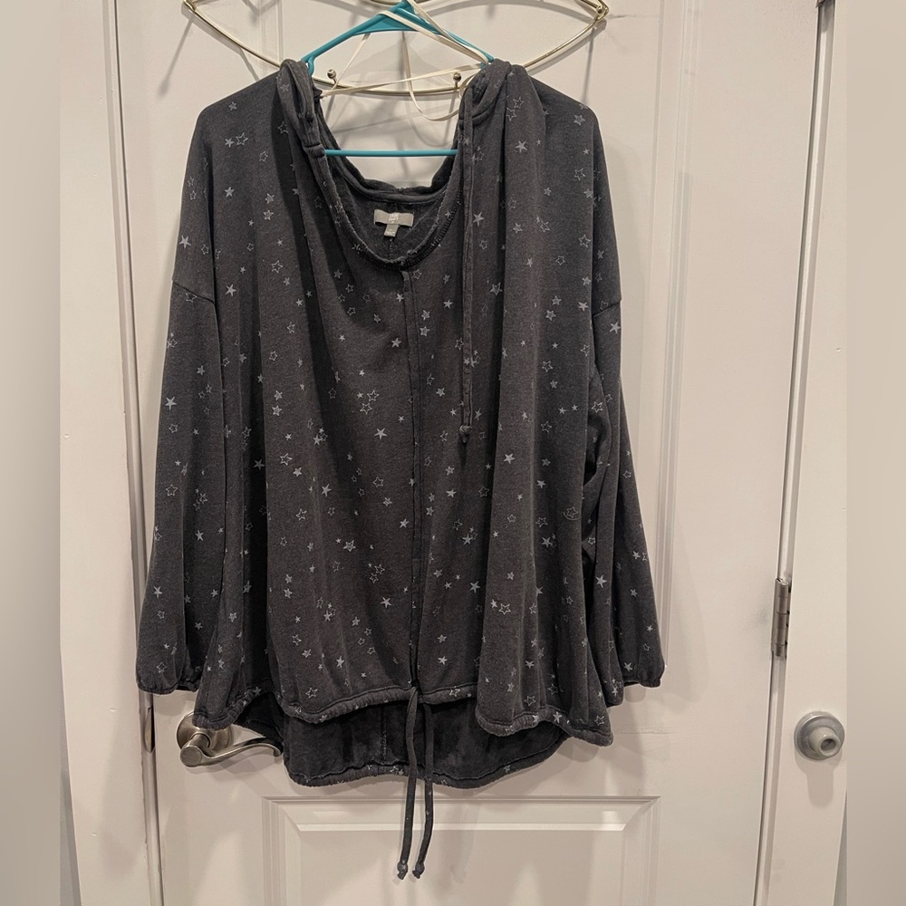 True Craft Gray and Star Patterned Drawstring Hoodie